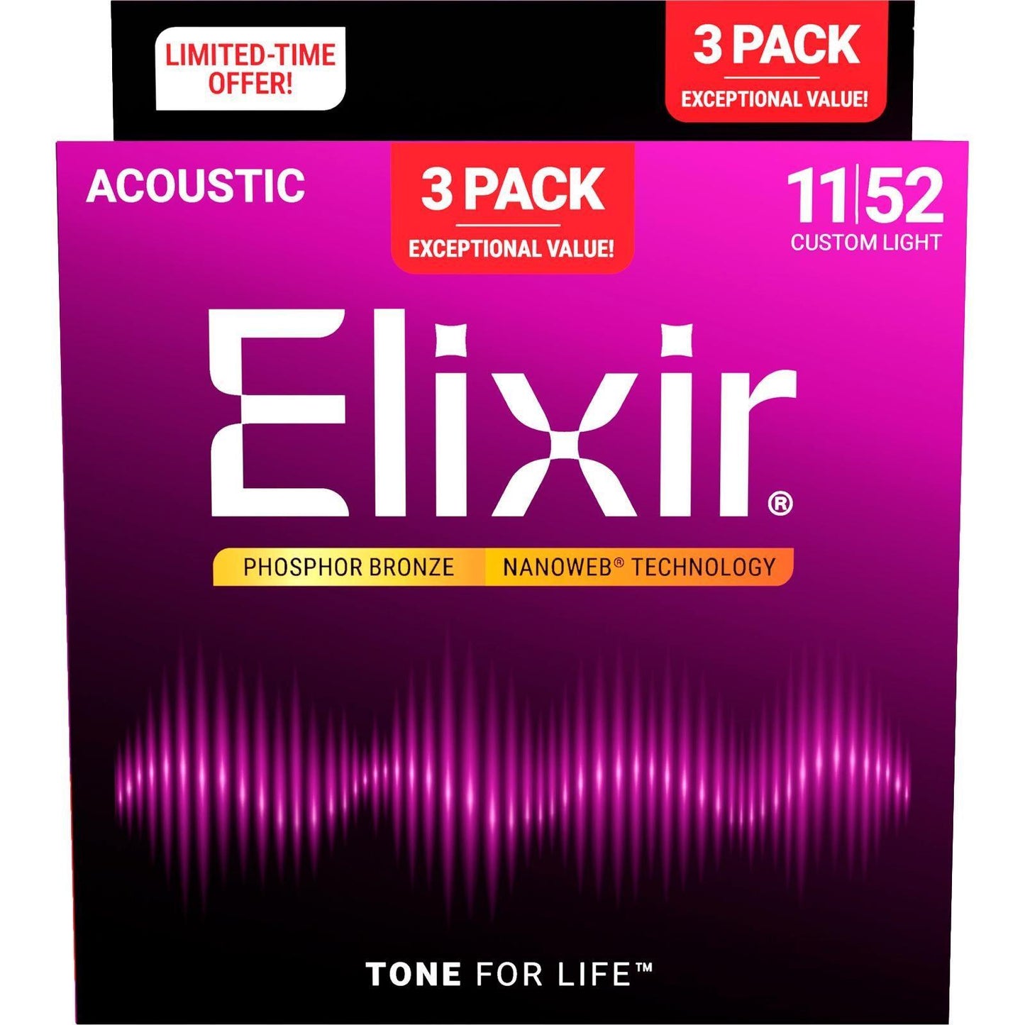 Elixir Nanoweb western-guitar strenge - 3 packs