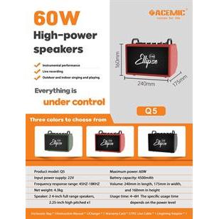 Ellipse 60W batteridreven forstærker med taske - Q5 Sort