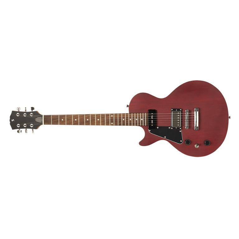 Stagg LP-style el-guitar m/P90, Cherry, venstrehåndet