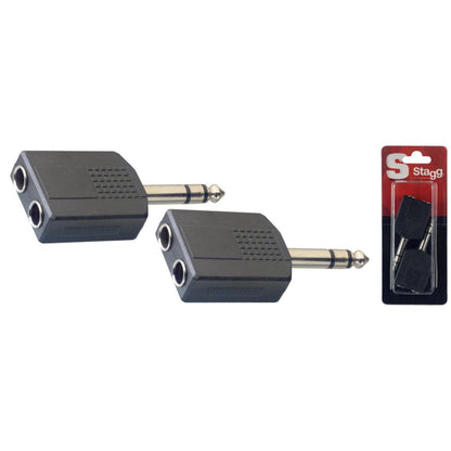Stagg  2 X hun stereo Jack til 1 X han stereo jack adapter, 2 stk pk