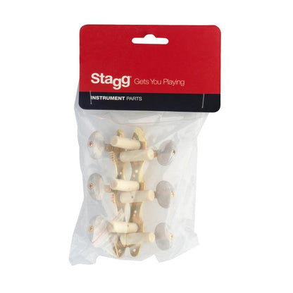 Stagg SP-MHCL-DLX 3 x 3 deluxe mekanikker til klassisk guitar, forgyldt, hvide knapper